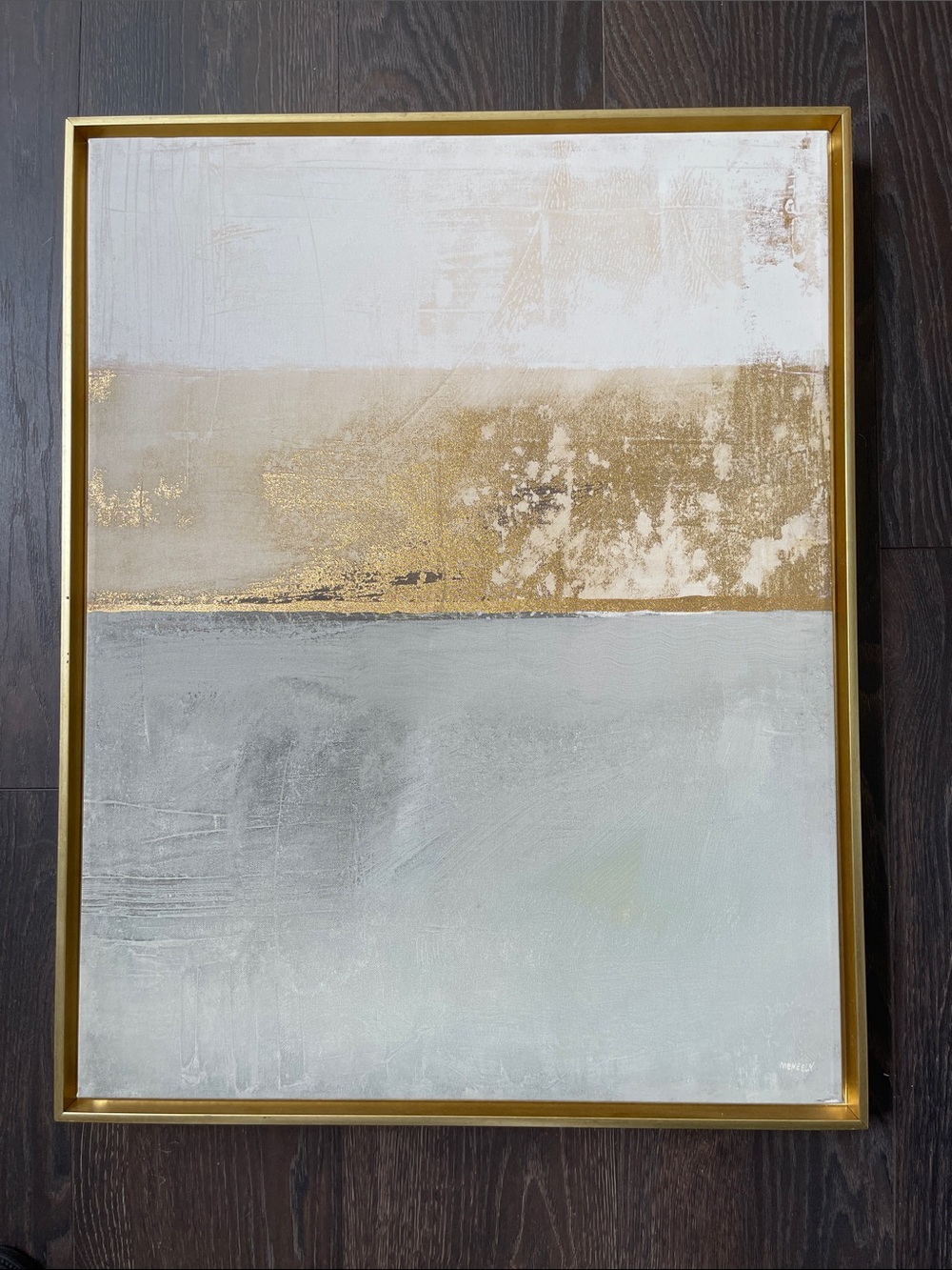 “Feels Familiar “ Abstract Gold & Gray Framed- Modern Neutral Accent Dan Meneely